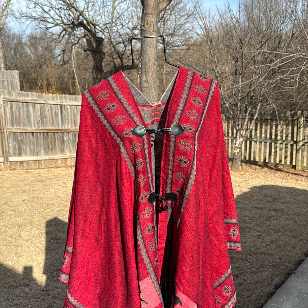 Red Black Fringed Southwestern Horse Shawl